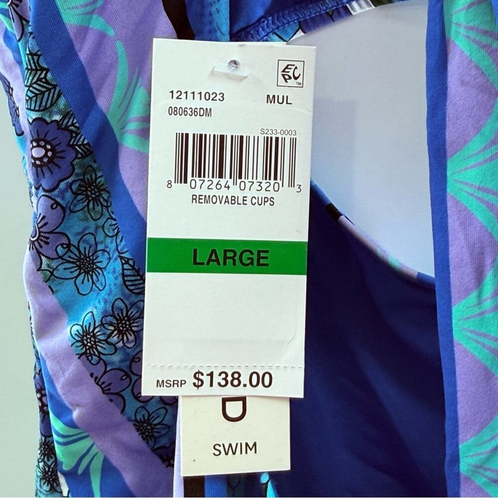 NWT Lucky Brand V-Neck Mixed Media Multi Print Cut Out One Piece Swimsuit Size L - Picture 10 of 13